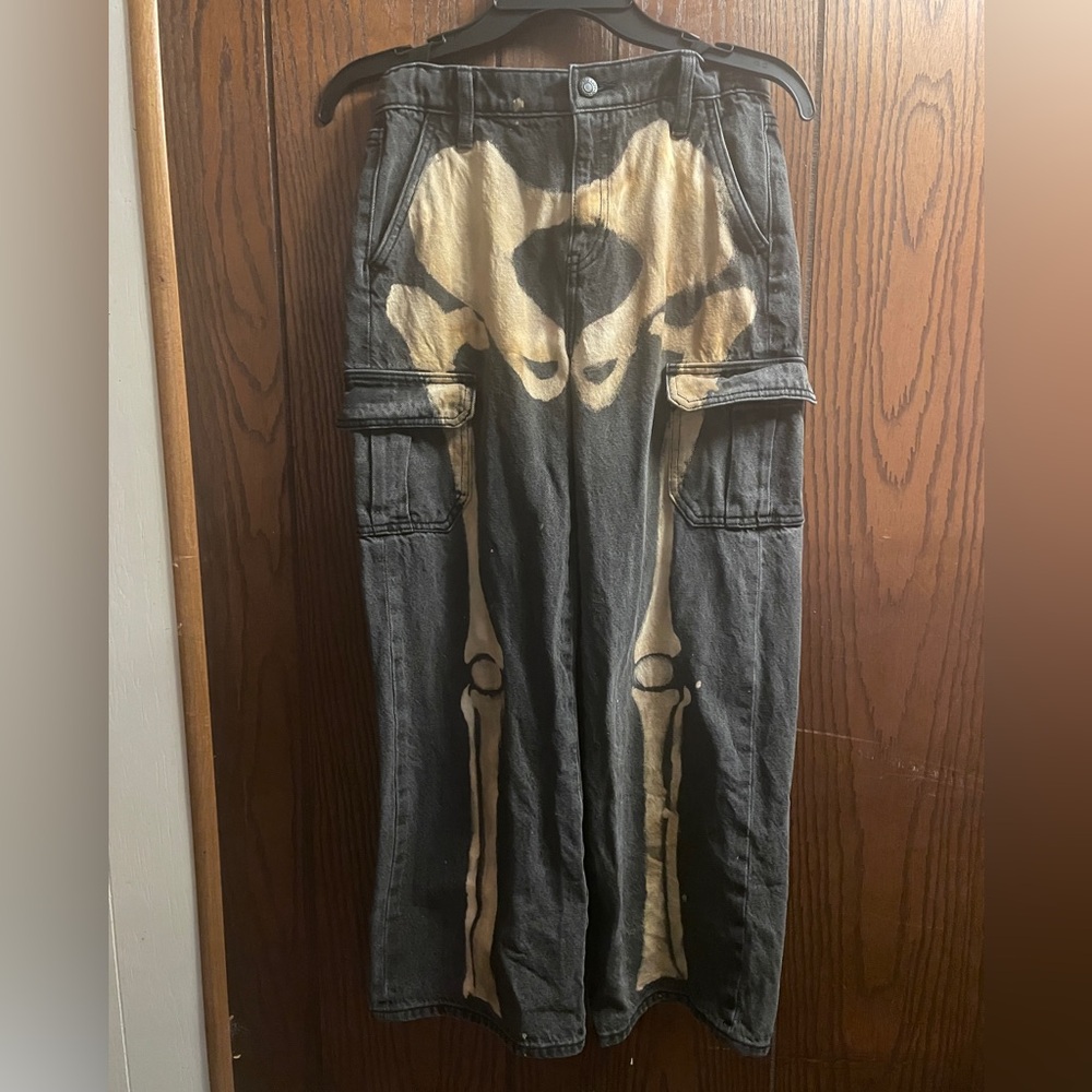 Hand-Painted w Bleach 1-of-a-Kind Skeleton Jeans
